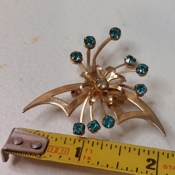 Vintage Mid-Century Blue Crystal Anthers Flowers with Fillaments Brooch Pin - Picture 7 of 8